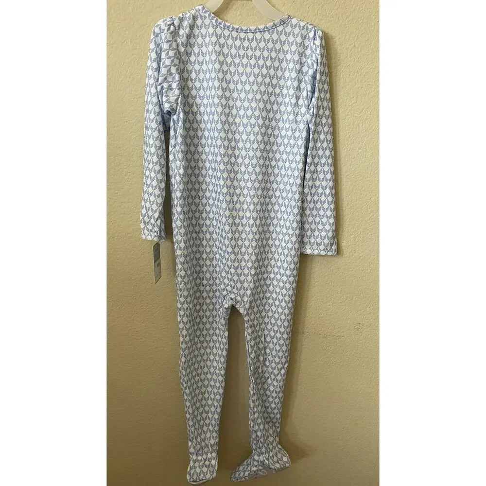 Carter's Blue Geometric Pink Bow Zip Up Girls' Footed Pajamas Size 5T